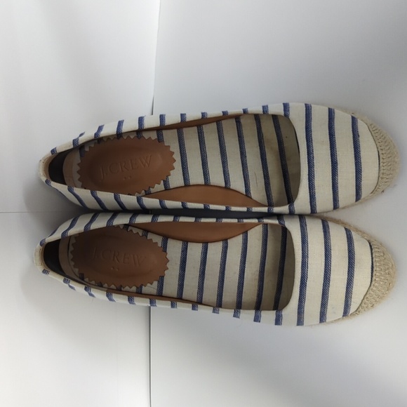 J. Crew sz 5.5 Canvas Espadrille Wedges Flax & Blue Stripe - Picture 3 of 6